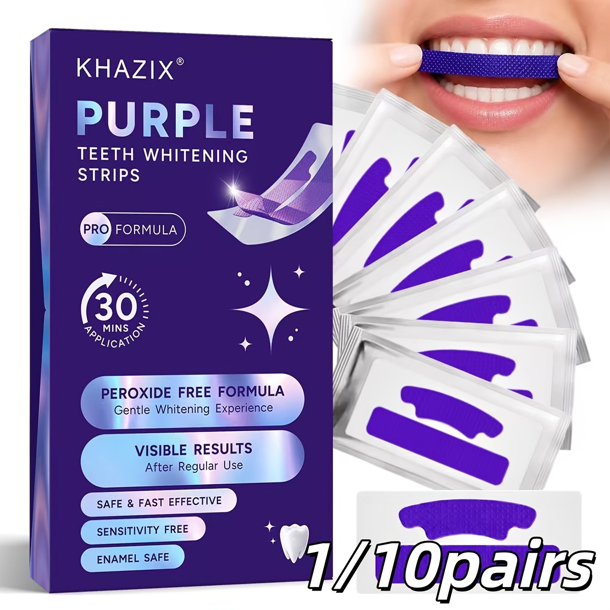 Teeth Whitening Street - 1/10 par fioletowych pasków do wybielania
